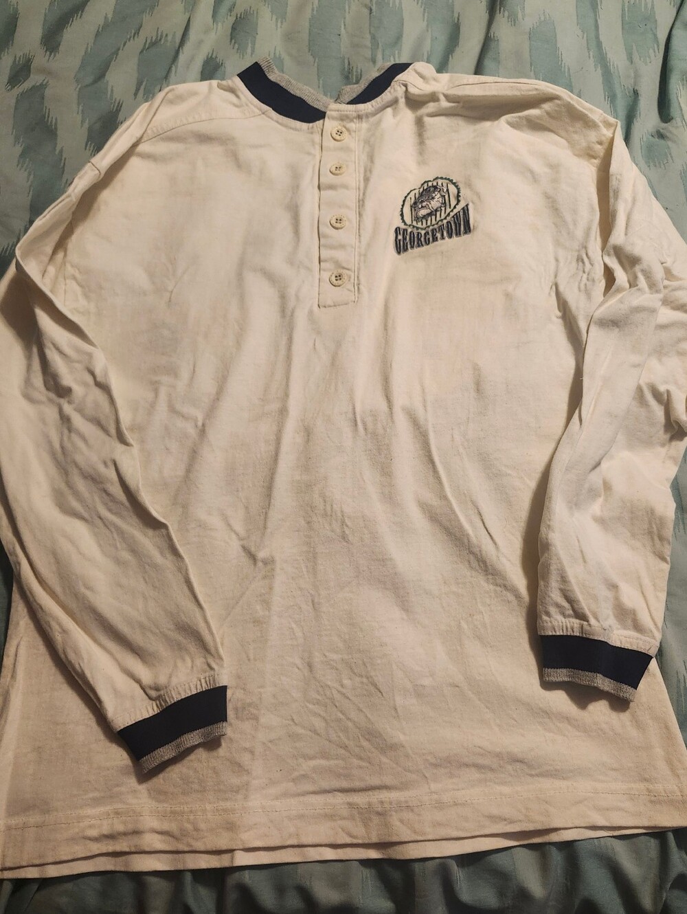 VTG 90s GEORGETOWN HOYAS STARTER HENLEY LONG SLEEVE SHIRT MEN'S SIZE LARGE